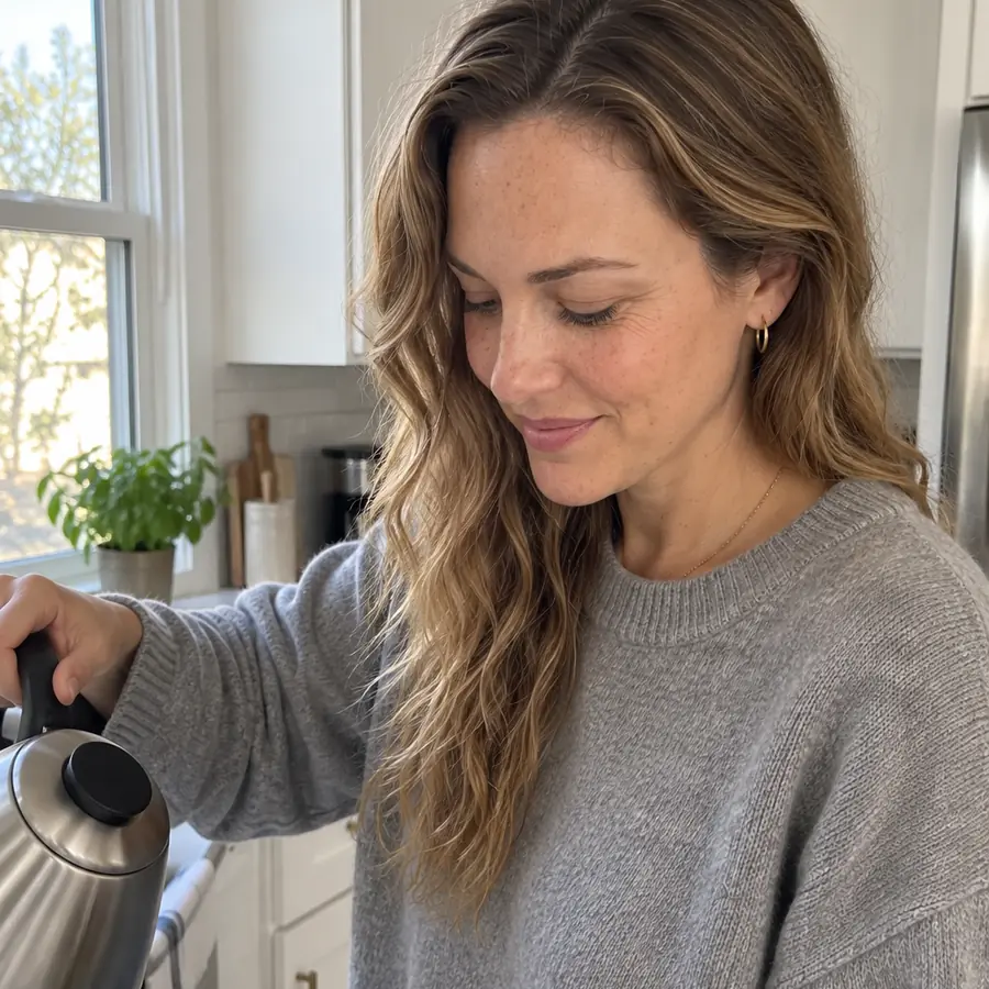 Jane pouring coffee in her kitchen