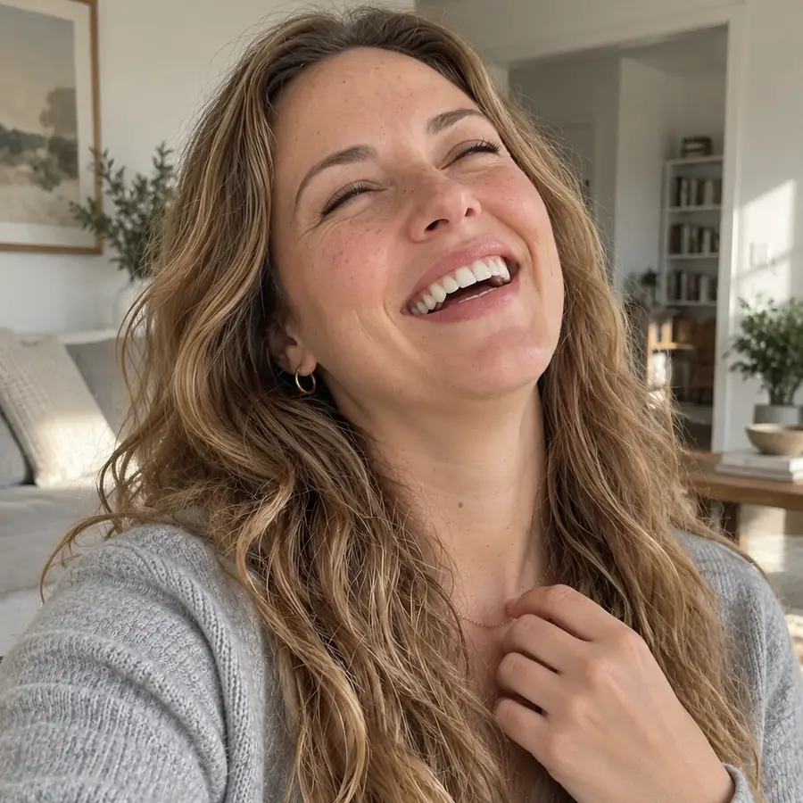 Jane laughing, head back
